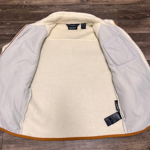 Marmot Wiley Polartec Sherpa Fleece Jacket Cream Brown Full Zip XS Gorpcore Cozy - Picture 8 of 13